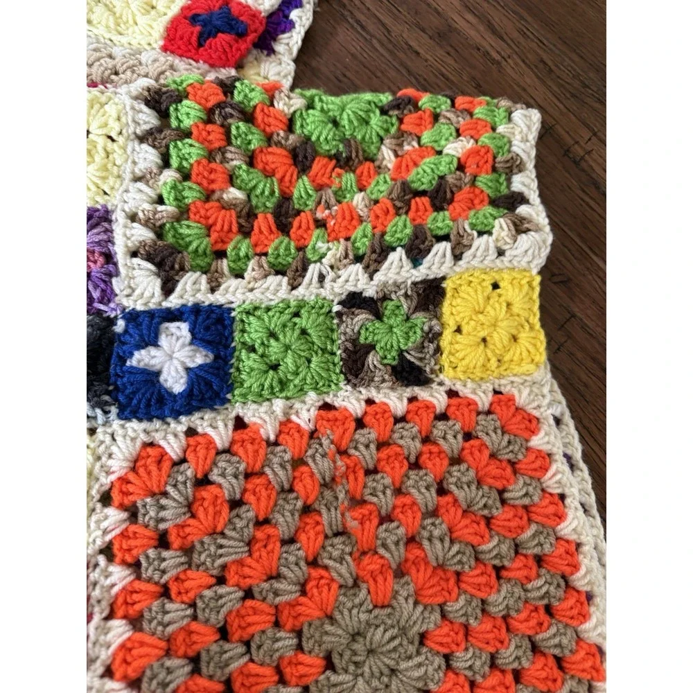 Vintage Multicolored Granny Square Afghan Throw Blanket 61 x 61.